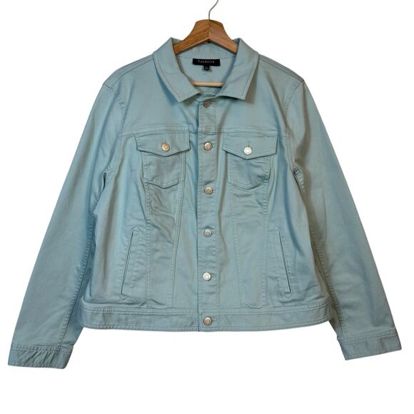 NWOT Talbots Classic Jean Jacket Size XL Button Front Pastel Green Minimalist - Picture 2 of 10